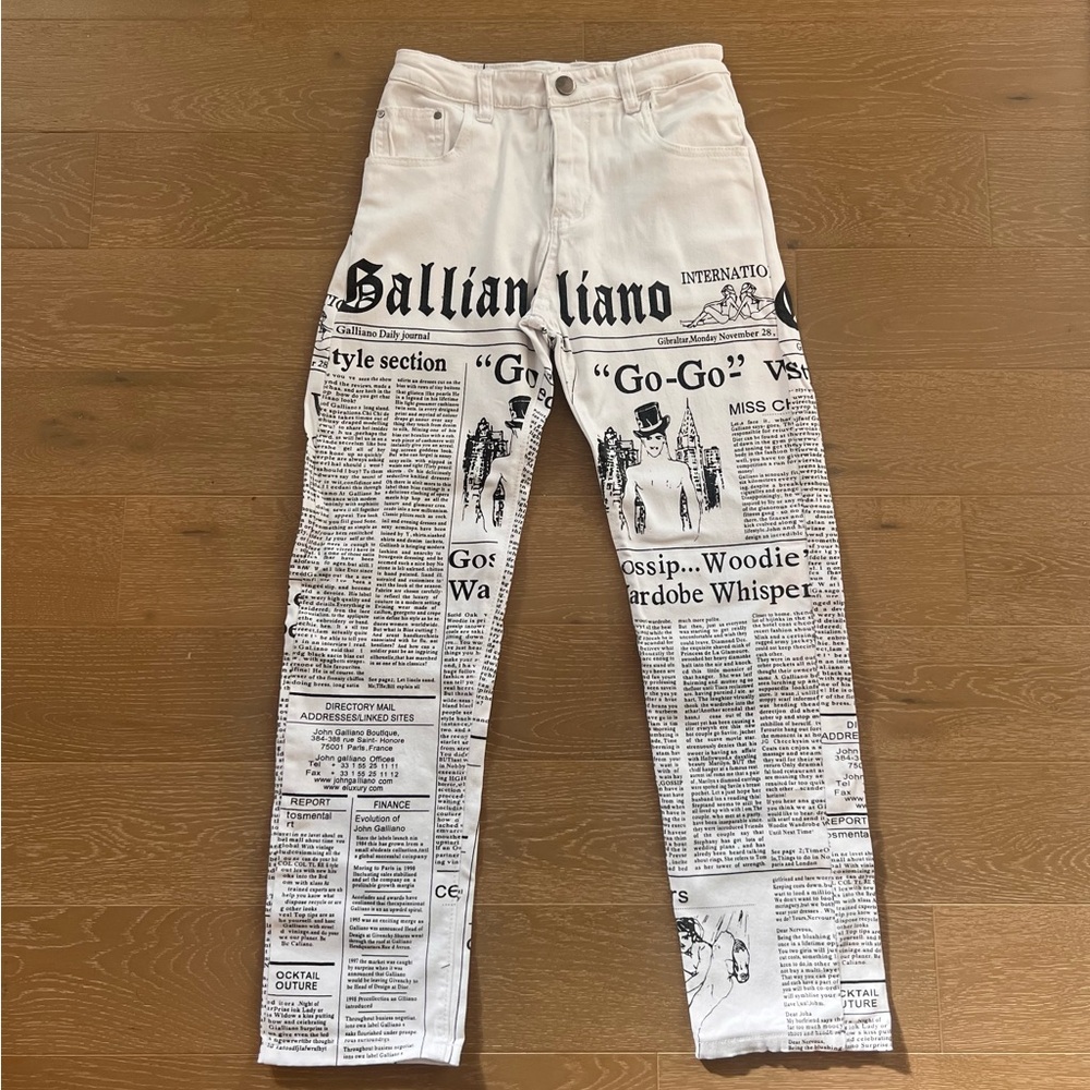 Vintage 00s John Galliano Newspaper Print Denim